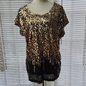 Glamorous Sequin Short Sleeve Top in Gold and Black